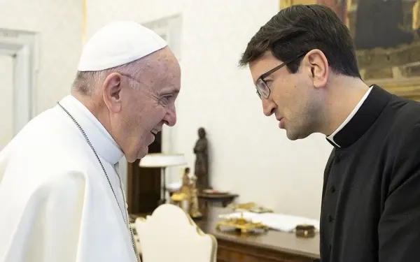 Pope Francis with Bishop Raimo Goyarrola. | Credit: Vatican Media