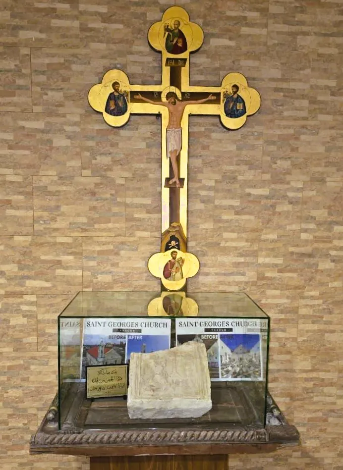The historic stone presented to Pope Leo XIV during his visit to Lebanon in December 2025. | Credit: Rumi Al-Haber/ACI MENA