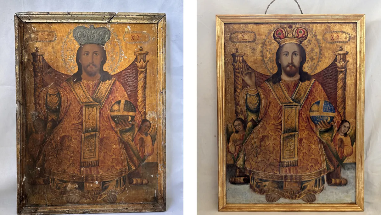 Icon of Christ Pantocrator restored by artist Lia Snayej. | Credit: Lia Snayej