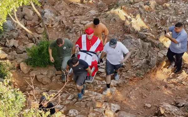 Members of the Cenacolo Community carry Cardinal Simoni in Medjugorje. | Credit: Courtesy of Maria Vision Medjugorje