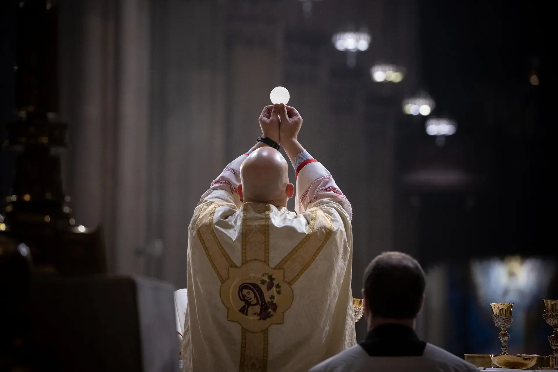 The Blessed Sacrament is raised above the altar. Here is the heart of the afternoon: Christ, who gives Himself to us. | Credit: Jeffrey Bruno